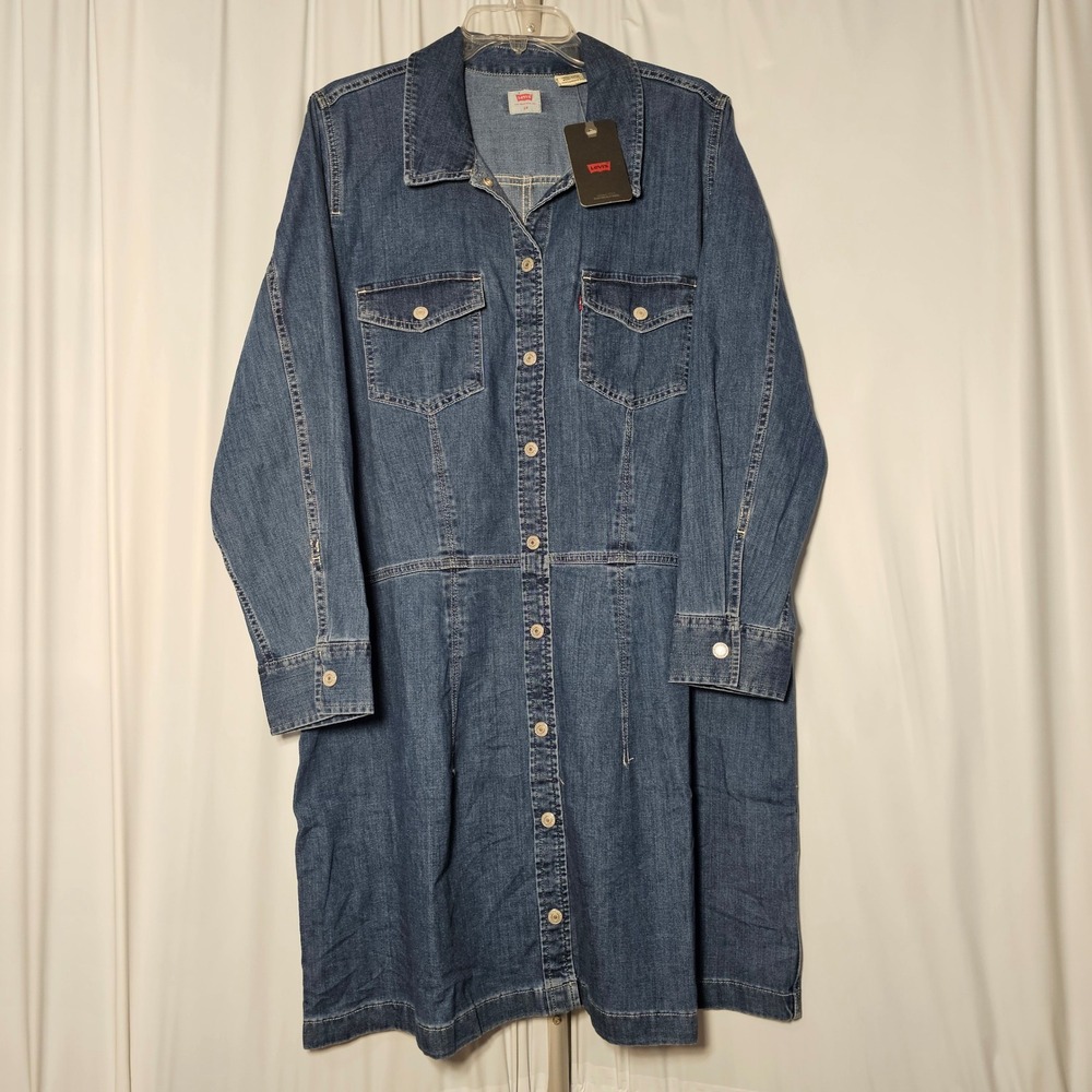 Levi's Blue Denim Snap Button Long Sleeve Dress